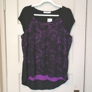 BNWT Ricki's Size L Black & Purple Top With Lace Front